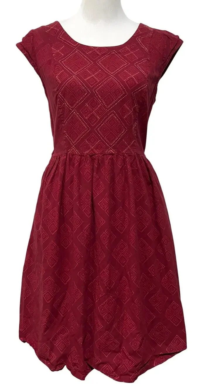 Mata Traders Fit & Flare Dress Womens Medium Crimson Red Cotton Cap Sleeves